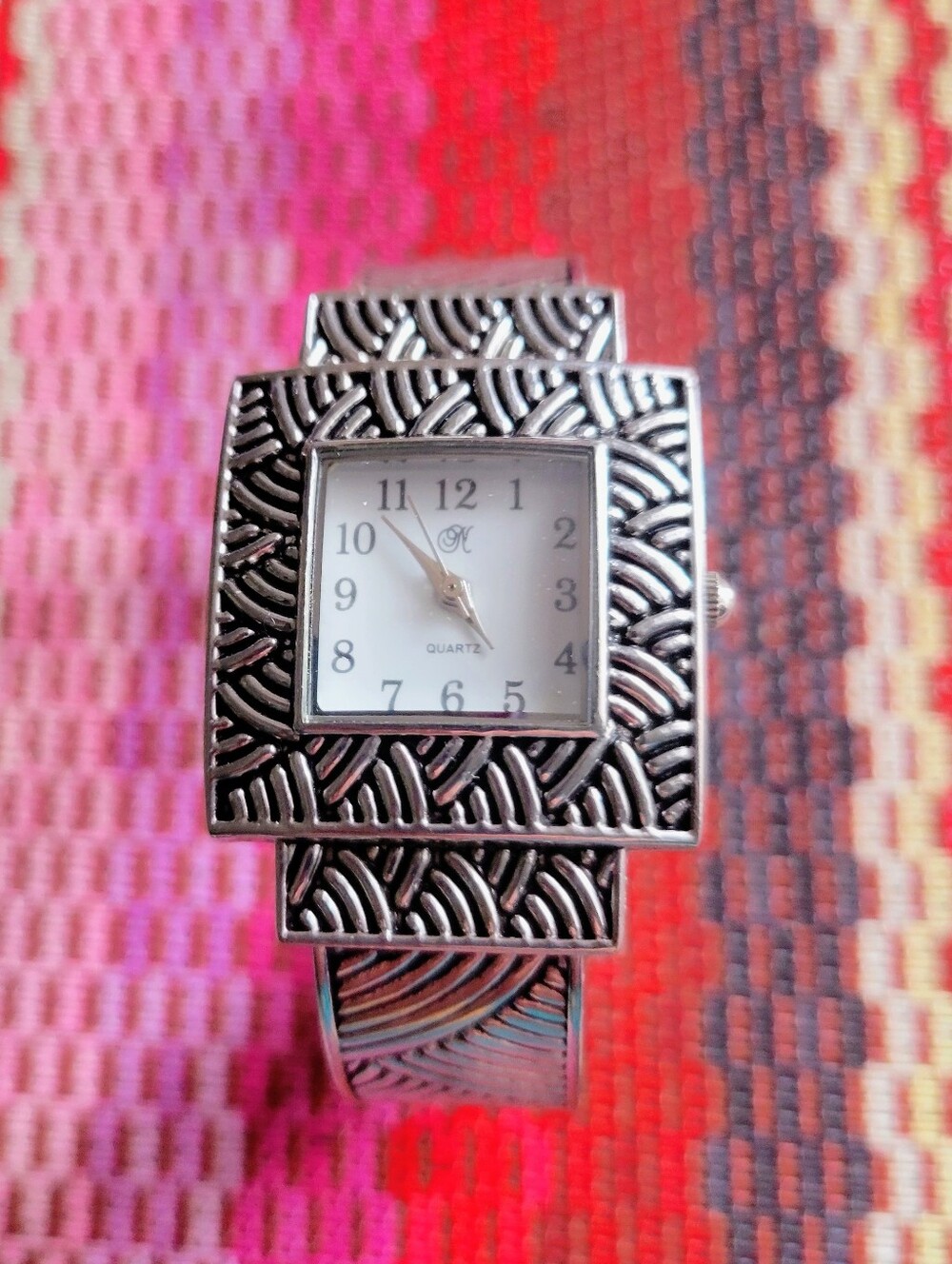 Silver-Tone Women's Decorative Square Dial. Watch